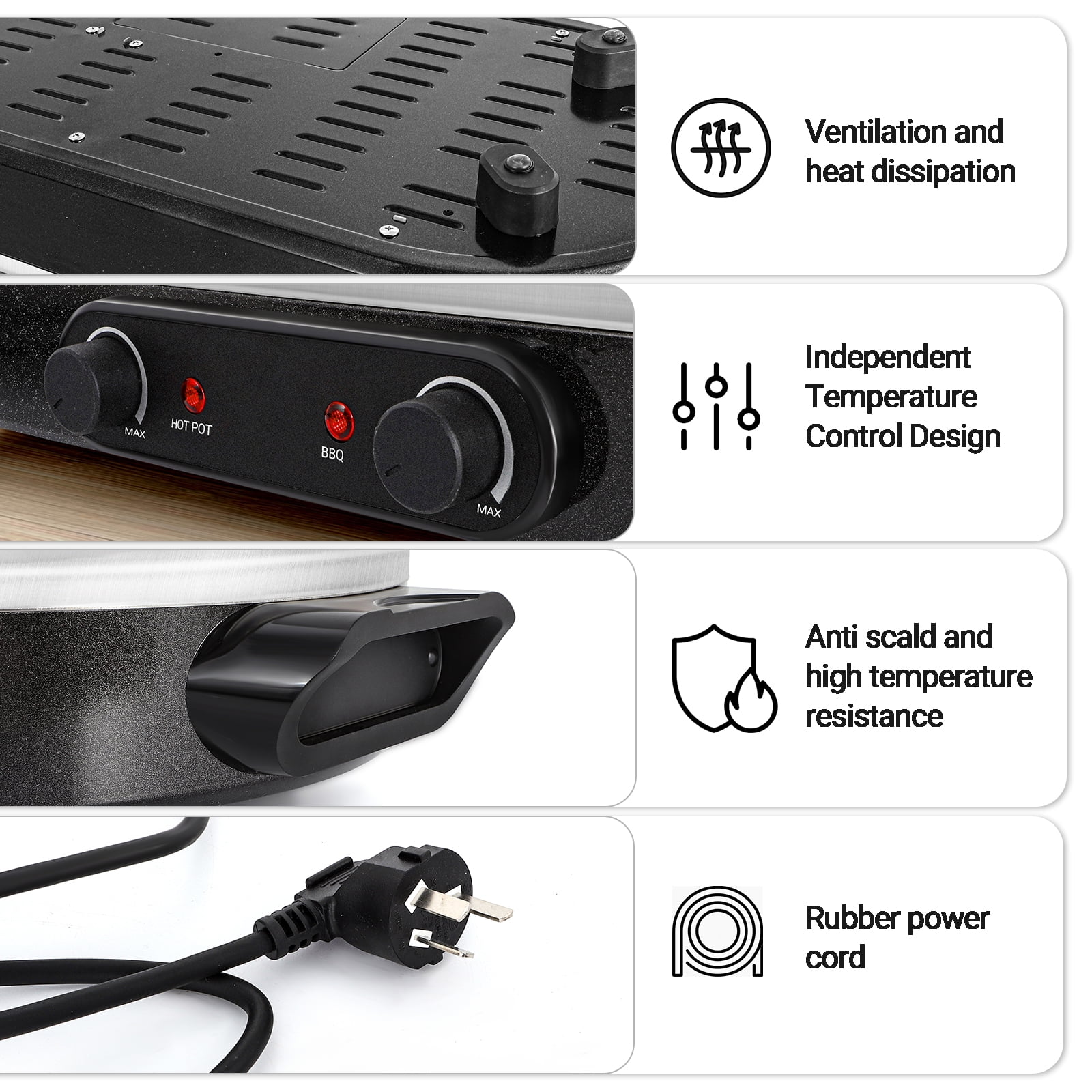 ZXMT 2 in 1 Electric Hot Pot with Grill Combo 2100W Indoor