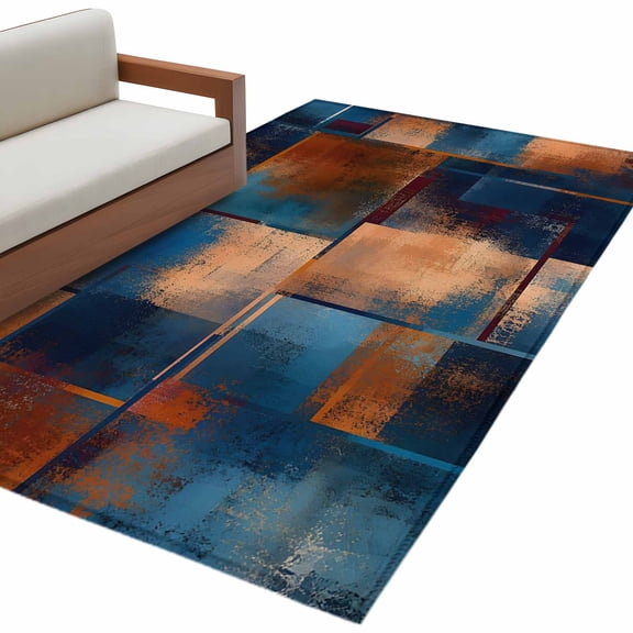 Blue Brown Color Block Area Rug 3x5 Washable Rug Non Slip Abstrat Vintage Stripes Modern Art Large Area Rug Indoor Floor Carpet for Entryway Bedroom Kitchen Living Room Home Office Dining Room
