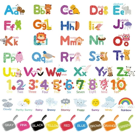 6 Sheets Alphabet Number Colour Weather Learning Educational Wall