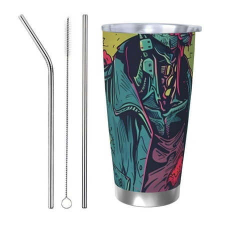 

Lukts Neon Zombie Skull for 20OZ Car Cup Stainless Steel Direct Drinking Straw Thermos Cup Suitable for Office Travel and Car-Straw Three-piece Set