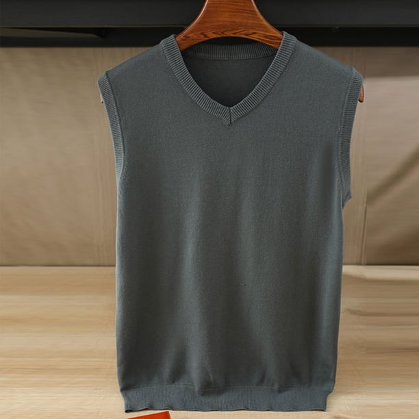 pstuiky Camiseta sin mangas para hombre, Suéter camisola sin mangas de color liso con cuello en V para hombre Chaleco de hombre m