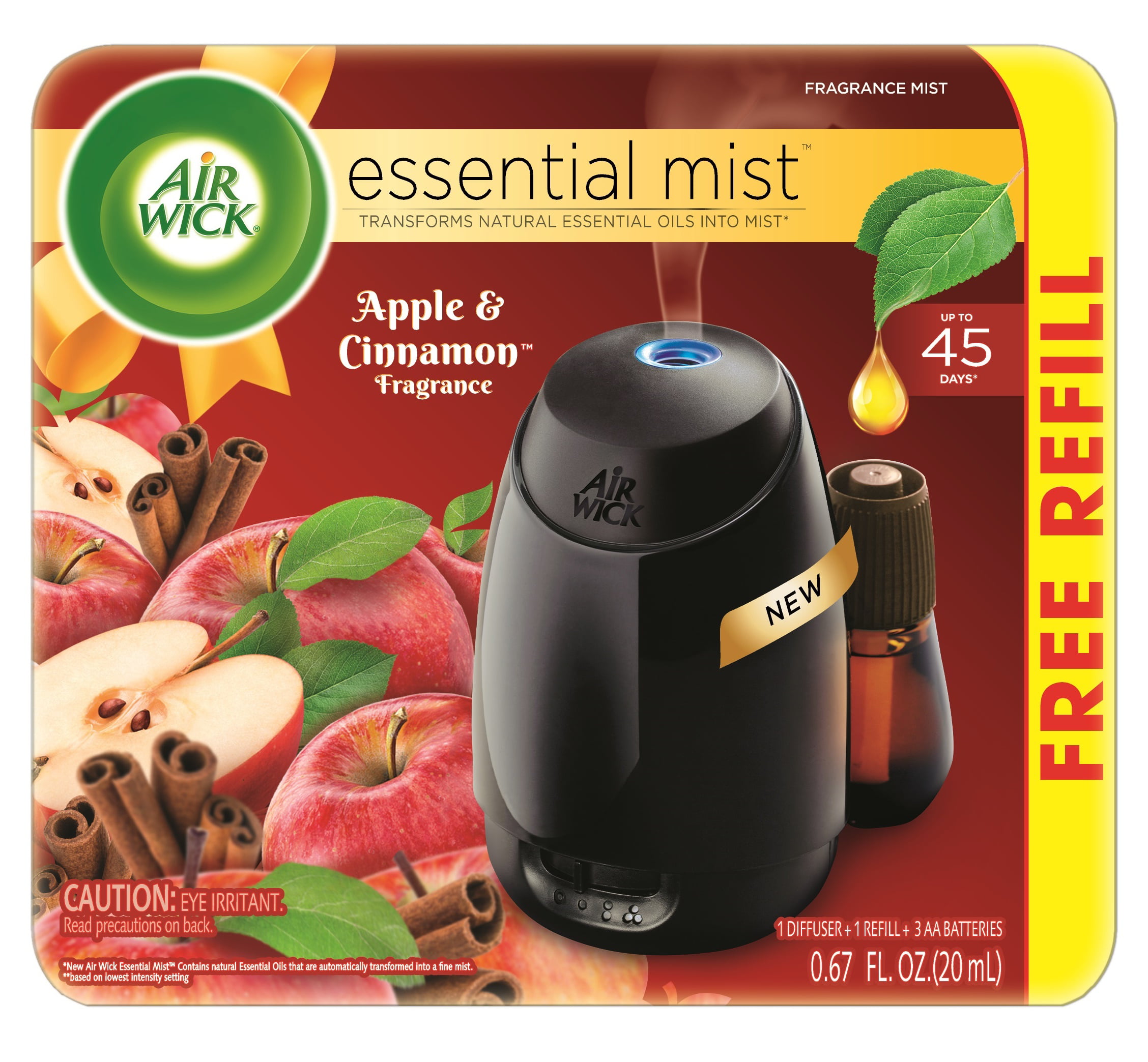 Air Wick Essential Oils Diffuser Mist Kit (Gadget + 1 Refill), Apple