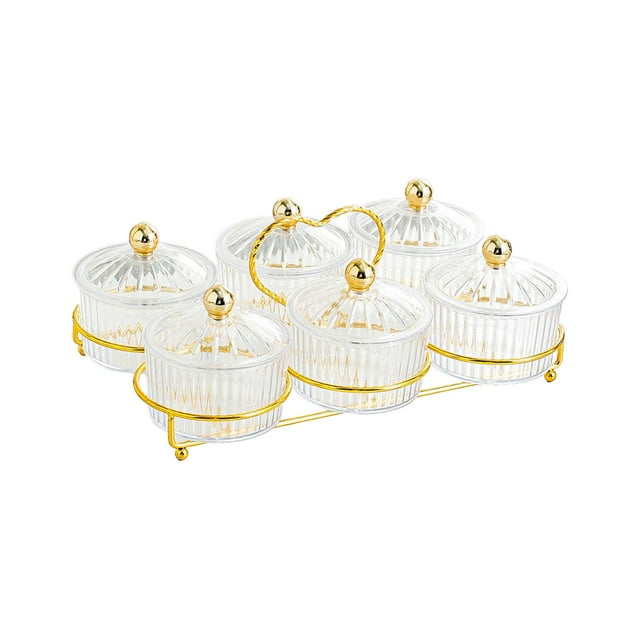 GUOOL Dried Fruit Plate Candy Nuts Dish with Lid for Room Condiment 6 Grid