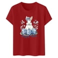thumbnail image 4 of Alun Easter Bunny Ears Stethoscope Short Sleeve T Shirts Easter Nurse Bow Graphic T-Shirt for Women Casual Crew Neck Festival Printed Tee Tops Spring Summer Clothing 2-Red XXXL, 4 of 4