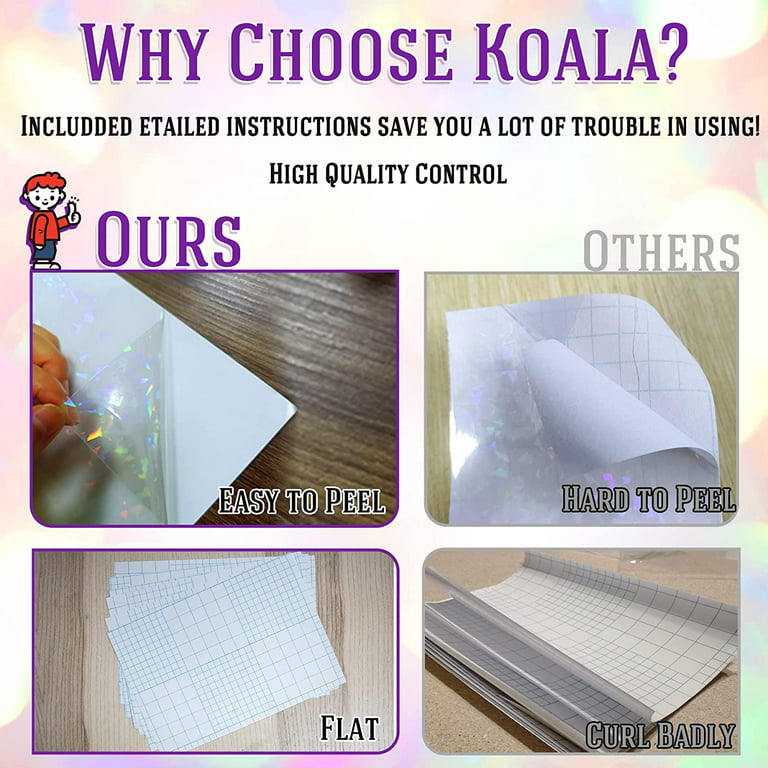 Koala Clear Holographic Sticker Paper 25 Sheets Self Adhesive Laminate  Sheets A4 Transparent Waterproof Holographic Overlay for Sticker Paper -  Gem