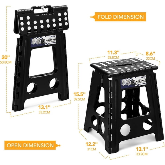 16" Foldable Step Stool, Strong & Safe Collapsible Plastic Stool for Adults to 400LBS