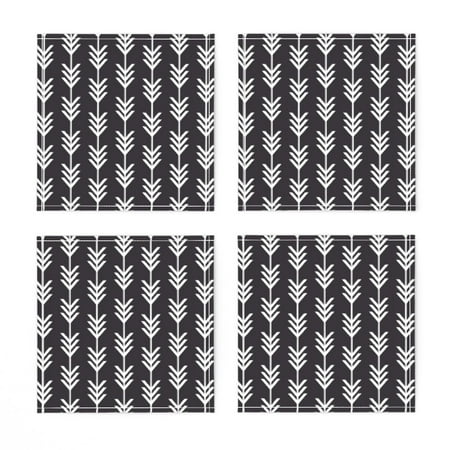 

Linen Cotton Canvas Cocktail Napkins (Set of 4) - Black White Arrows Chevron Midcentury Modern Bohemian Trendy Ikat Print Cloth Cocktail Napkins by Spoonflower