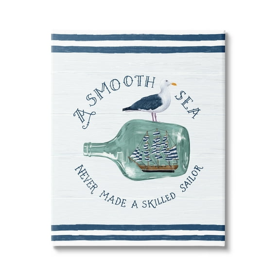 Stupell Industries Nautical Beach Saying Seagull Grainy Stripes Pattern Graphic Art Gallery Wrapped Canvas Print Wall Art, Design by Raquel Maciel