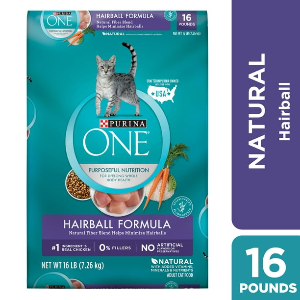 Purina ONE Natural Dry Cat Food, Hairball Formula, 16 lb. Bag Walmart