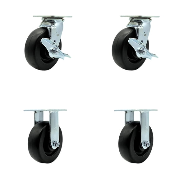 6 Inch Stainless Steel Polyolefin Caster Set with 2 Brakes/Swivel Lock 2 Rigid