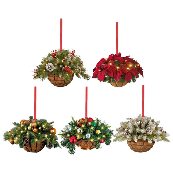 Uanit 5Pc Christmas Tree Flower Basket Pendant Gift Hanging Pendant Ornaments Basket Christmas Hanging Artificial Decoration Pre Lit Wood Christmas Decoration Hangs
