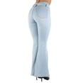 thumbnail image 6 of Fashion2Love Women's Juniors Bell Bottom High Waist Belted Flared Stretch Jeans, 6 of 9