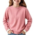 thumbnail image 2 of DJDLJWCJ Teen Girls Fleece Sweatshirt Solid Color Crewneck Pullover Long Sleeve Soft Cozy Tops for Everyday Wear Pink Size 9-10Years, 2 of 9