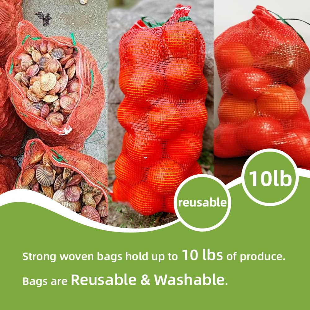 MODANU 50 Pcs 10 lb Mesh Onion Bags, 10"×18" Mesh Produce Bags Hanging Reusable Breathable Vegetable Storage Net Bags with Drawstring for Onions Potatoes Citrus Crawfish, Red