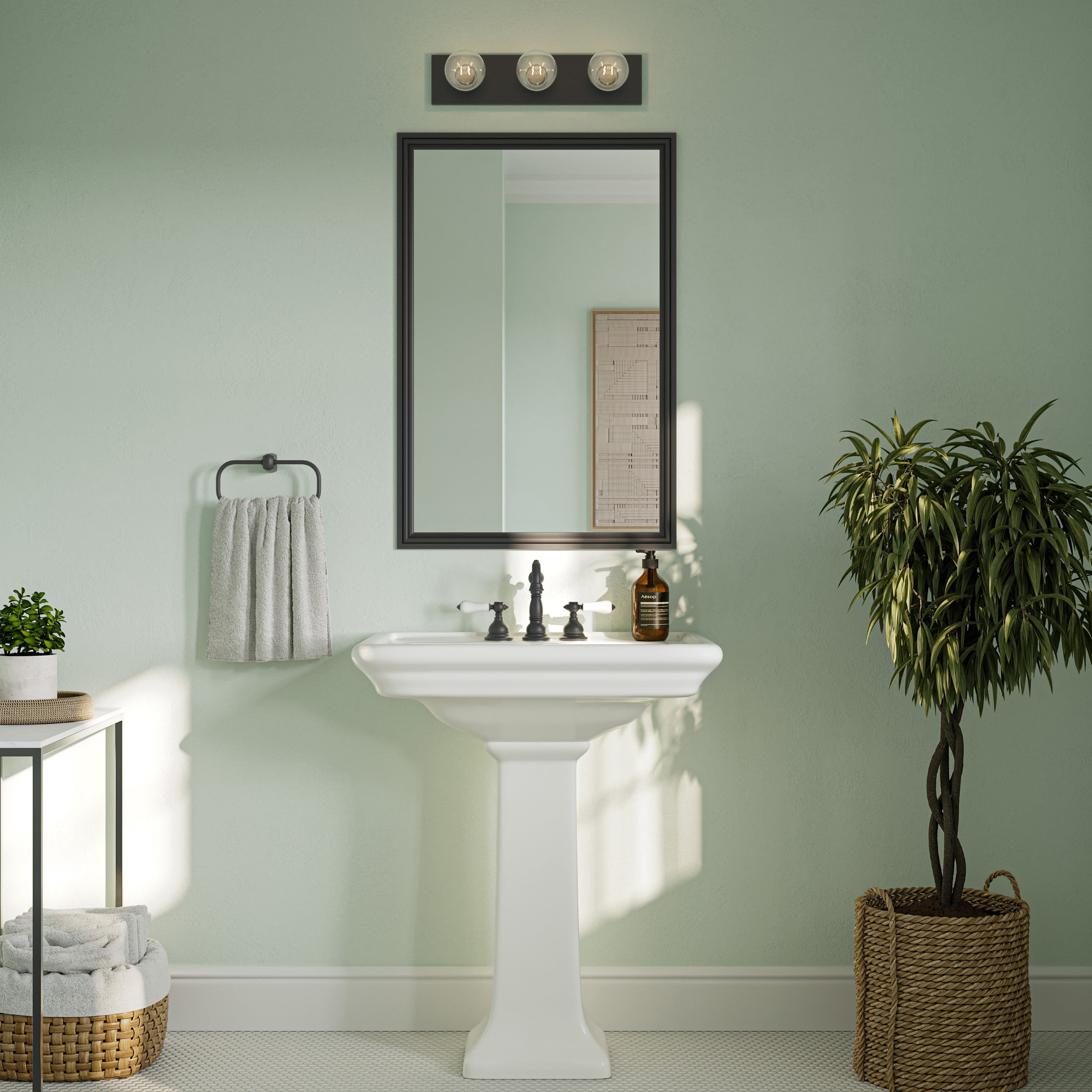 Mainstays Hollywood Style 60-Watt 3-Light Matte Black Bathroom Vanity Light Fixture
