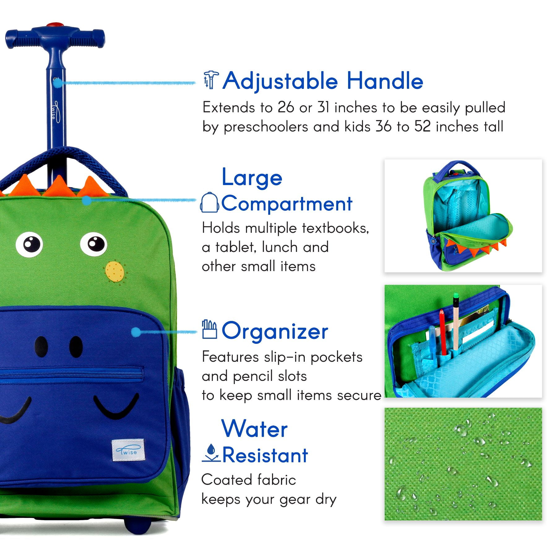 TWISE Twise Side-kick Rolling Backpack, Dino