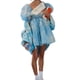 thumbnail image 4 of Txlixc Vestido casual con dobladillo grande para mujer, Estampado teñido anudado / Color sólido Cuello cuadrado Mangas abullonadas Falda de burbuja, S / M / L Txlixc Estilo de ocio, 4 of 7