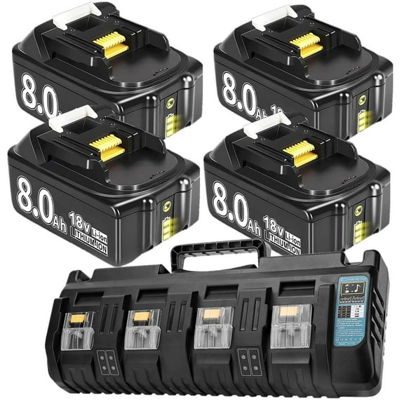 4 Packs 8.0Ah Li-ion BL1860B Battery Replacement for Makita 18V Battery 18 Volt BL1860 BL1850B BL1850 and 4-Port 18V DC18SF Fast Charger