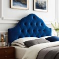 thumbnail image 2 of Contemporary Modern Urban Designer Bedroom King Size Tufted Headboard, Velvet Fabric, Navy Blue, 2 of 4