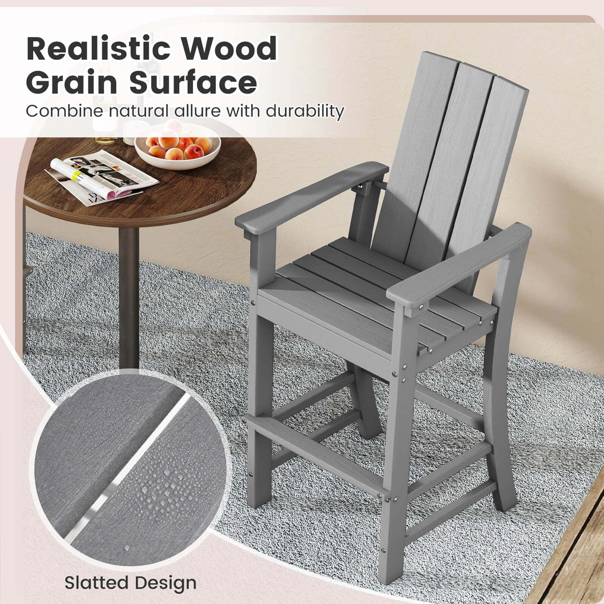 Costway Tall Adirondack Chair with Ergonomic Backrest Armrests & Footrest for Backyard Gray