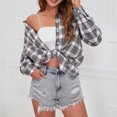 thumbnail image 2 of Lindreshi Shackets for Women 2023 Fall Fashion Woman Long Sleeve T-Shirt Open Front Loose Outerwear Plaide Blouse Coat Tops, 2 of 7