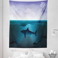 thumbnail image 1 of Underwater Tapestry, Wild Sharks Swimming in Sea Atlantic Ocean Peace Clouds Marine Design, Fabric Wall Hanging Decor for Bedroom Living Room Dorm, 5 Sizes, Violet Petrol Blue, by Ambesonne, 1 of 1