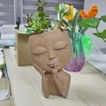 thumbnail image 3 of maceta de cabeza de niña, maceta de caras bonitas, macetas de estatua femenina, macetas suculentas de resina artística con orificio de drenaje para plantas de interior y exterior (marrón) Zefei Wu 8390615171519, 3 of 5