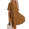 thumbnail image 2 of Vestido casual Dokotoo para mujer, manga corta, cuello en V, línea A, marrón, 2 of 4