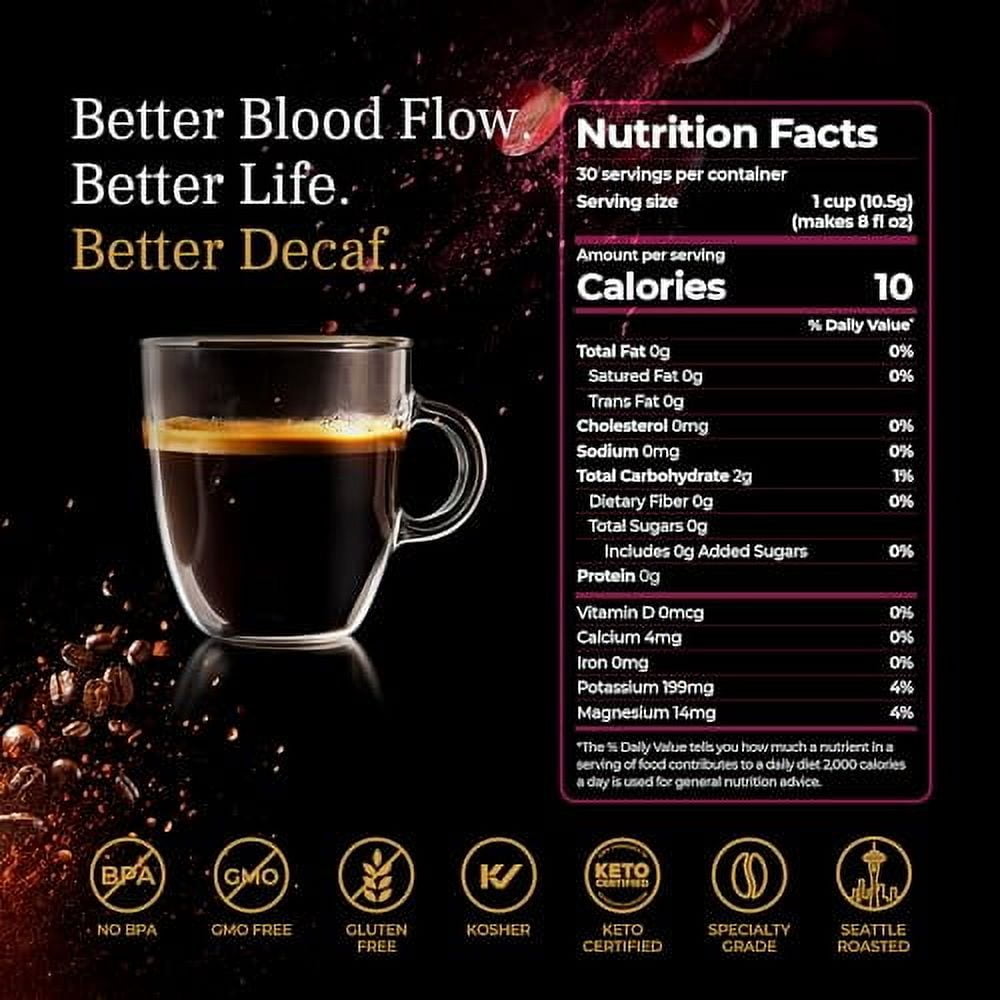 VINIA Blood Flow Coffee DECAF - Medium Roast Superfood Coffee Pods, Swiss Water Process Powered by Red Grape Piceid Resveratrol Boost Energy Keurig Compatible K-Cup Coffee Pods, Caffeine Free, 30 Ct