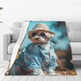 thumbnail image 1 of Fotbe Stylish Dog in Denim Outfit Manta de Franela Acolchonada con Estampado, Súper Suave y Esponjosa, Extra Grande para Sofá, Cama, Uso Todo el Año-80"x60", 1 of 7