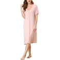 thumbnail image 2 of INSPIRE CHIC Women's Valentines Day Nightgown Button Down Soft Modal Short Sleeve Pajama Sleepshirts M Pink, 2 of 6