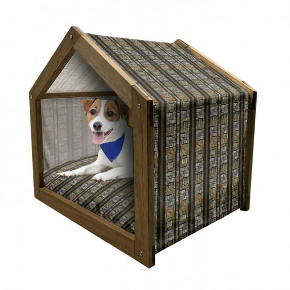 Zambia Pet House, Bohemian Civilization Striped Grunge Fashion Culture Pattern, Outdoor & Indoor Portable Dog Kennel with Pillow and Cover, 5 Sizes, Multicolor, by Ambesonne