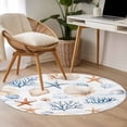 thumbnail image 5 of Coastal Ocean Round Living Room Rugs 4 ft, Orange Blue Coral Shell Starfish Marine Life Washable Area Rug with Non-Slip Sturdy Edge Binding Round Carpet for Entryway Kitchen Bedroom Bathroom, 5 of 9