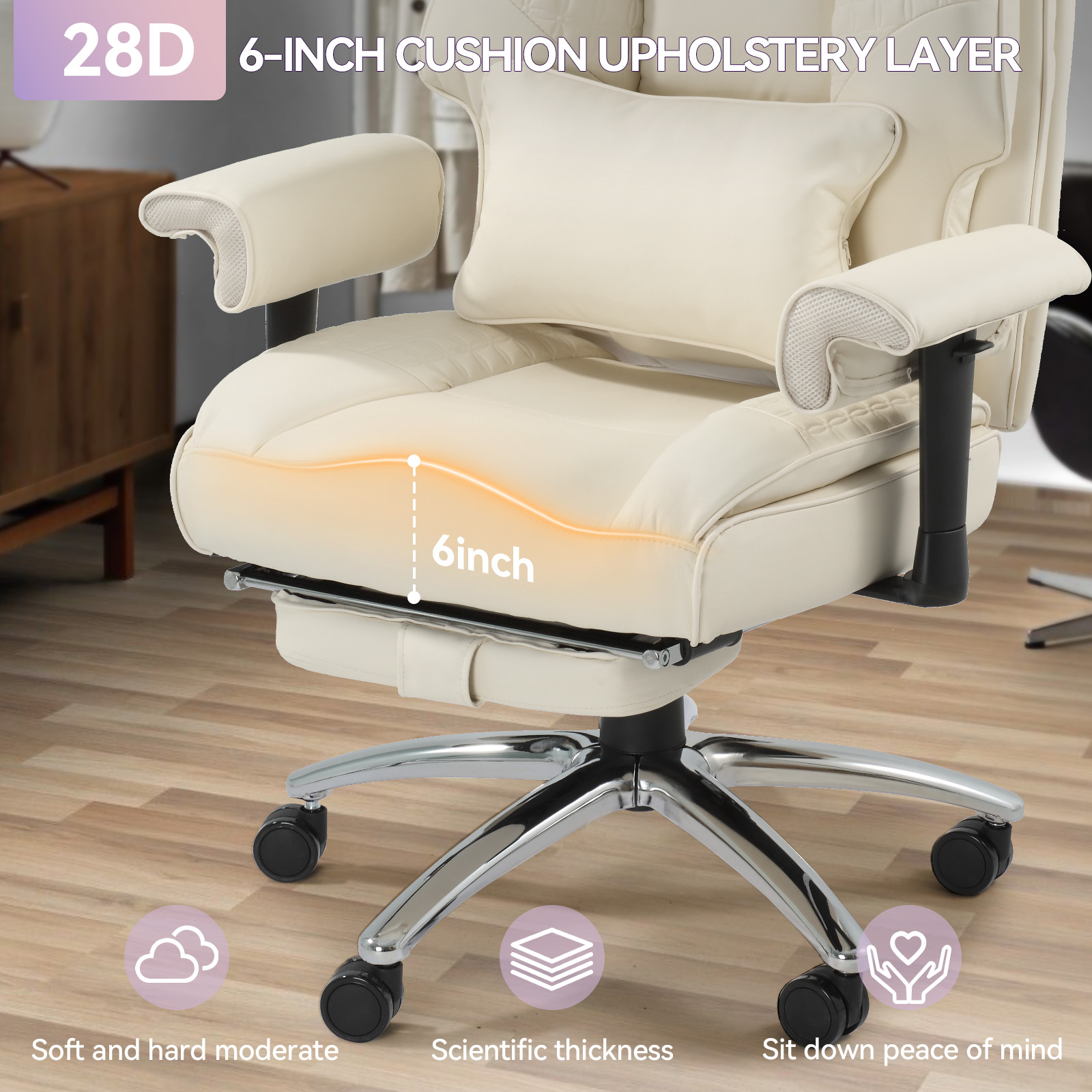 6-Point Massage Office Chair with Heating – Premium Ergonomic Executive Chair with Retractable Footrest & Reclining Function