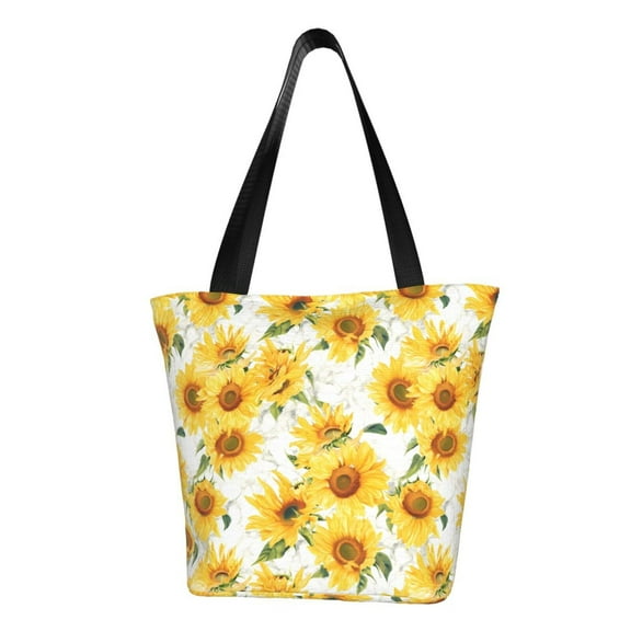 Pofeuu Artistic Marble Pattern Sunflower Print Women Fashion Shoulder Handbags Top Handle Satchel Bags Tote Shoulder Shopping Bag Stylish Canvas Tote Bag