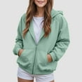 thumbnail image 2 of Ulanda Girls Zip Up Hoodies Teen Fleece Full-Zip Sweatshirts Jacket Casual Fall Hoodie with Pocket (Green, 18-24 Months), 2 of 8