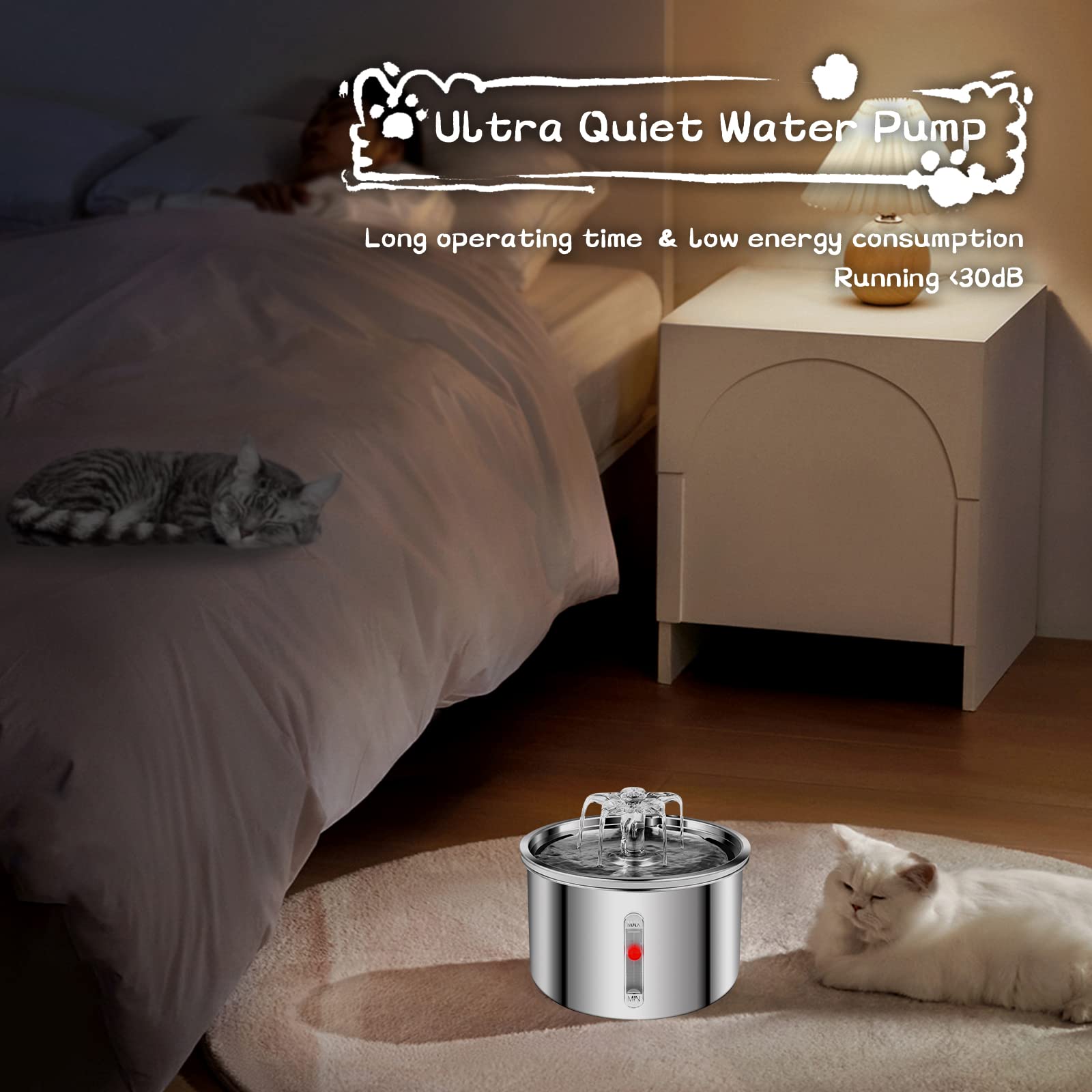 NOBRAND 2.0L Stainless Steel Pet Water Fountain with Accessories
