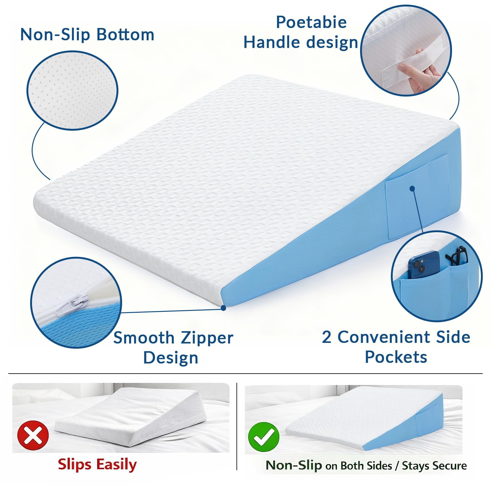 Wedge Pillow For Sleeping  7.5" Bed After Memory Foam Triangle Incline Support Leg Elevation