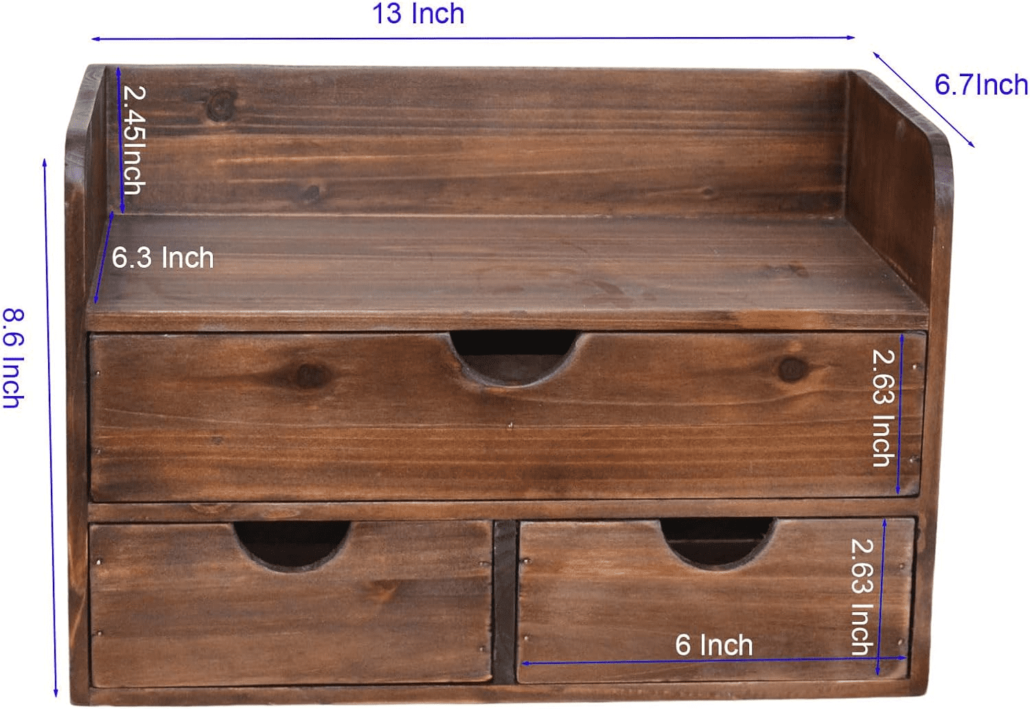 Rustic Brown Wooden 3 Drawer with Shelf Office Desk Organizer & Mail Rack For Desktop,Box for Office Home makeup holder Toiletries Supplies Vanity, No Assembly Required (Brown)