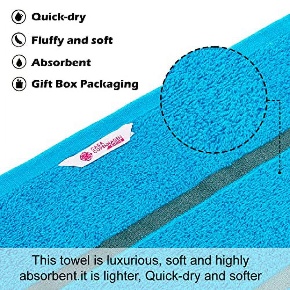CASA COPENHAGEN Exotic Designed in Denmark 525 GSM Hotel & Spa Kitchen & Bath Set of 6 Egyptian Cotton Towels - 2 Bath Towels, 2 Hand Towels, 2 Washcloths - Teal