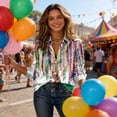 thumbnail image 5 of Women's Mardi Gras Shirts Long Sleeve Button Down Shirt Tuesday Carnival Party Outfit 2026 (Dark Green, 2XL), 5 of 6