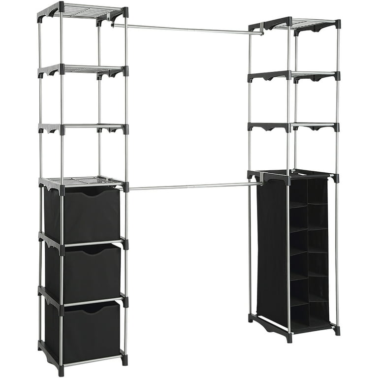 Mainstays Closet Organizer, 2-Tower 9-Shelves, Easy to Assemble, Black