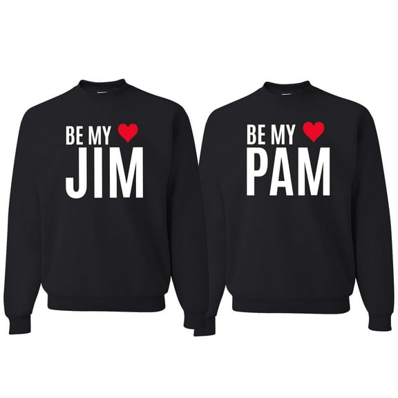 Wild Bobby, Be My Jim Pam Cute The Office His/Her Couples/ Best Friends Matching Couples Crewneck Sweater, Black, Mens S-Womens S