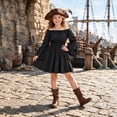 thumbnail image 4 of Girls Dress Off Shoulder Sleeve Smocked Waist Handkerchief Dress For Halloween Cosplay Party(Black,7-8 Years), 4 of 5