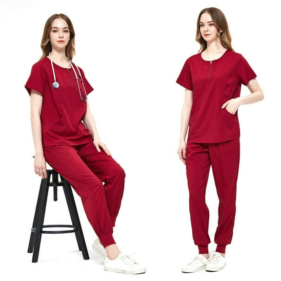 LYMAYTER Women's Absorb Sweat Medical Uniform Nurse Uniform Solid Color Quick-Dry Short Sleeve Medical Uniform S-2XL