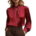 thumbnail image 3 of Women's Elegant Satin Blouse, Unique Neckline Design Top, Special Occasion Shirt, Luxurious Sheen Fabric, Dressy Casual Wear, Soft Draping Pullover Red XXL, 3 of 7