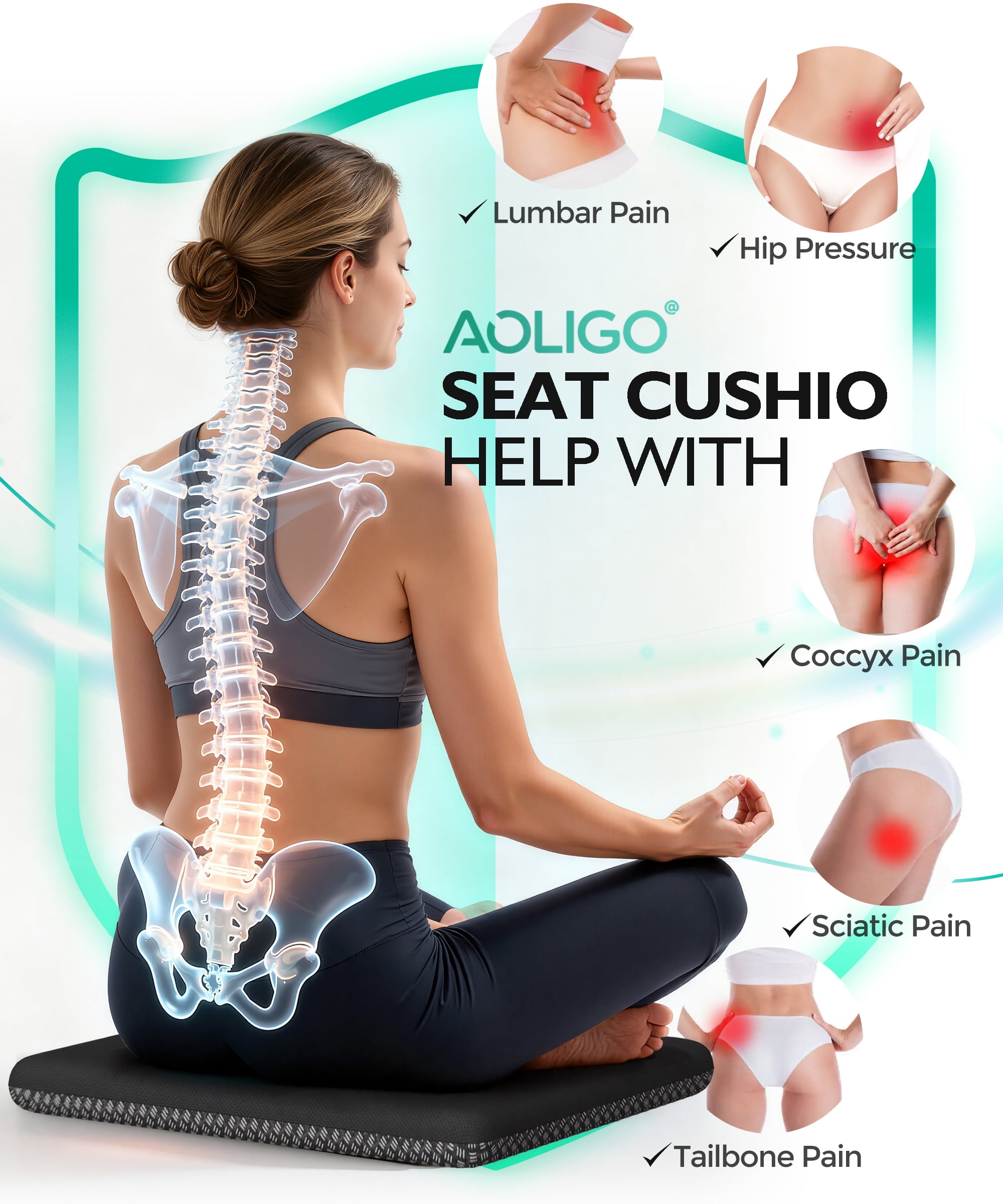 AOLIGO Gel Seat Cushion for Long Sitting, 17" x 15" Enlarged Thickened Pad, Soft & Breathable Office and Wheelchair Comfort, Cyan