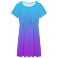 thumbnail image 3 of Blue Purple Gradient Dress Summer Street Style Dresses Female Short Sleeve Printed Sundress, 3 of 7