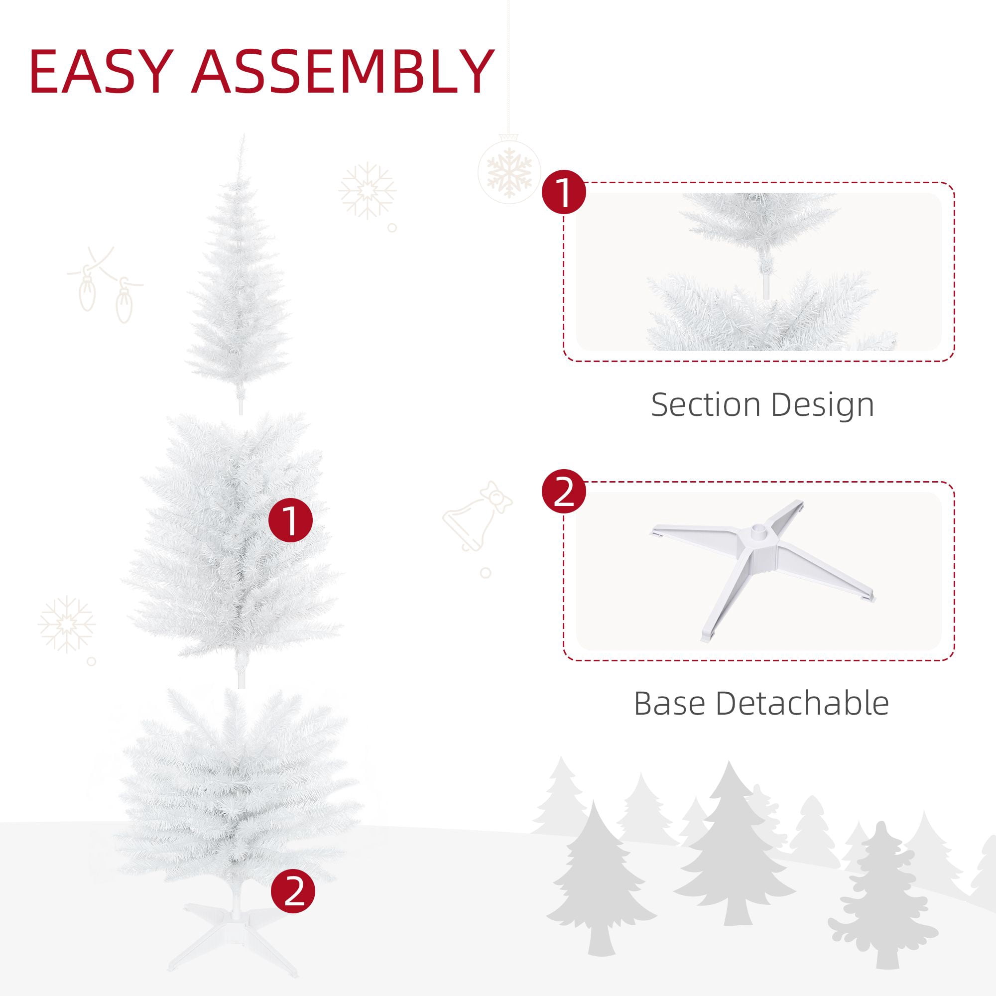 Slim Artificial Christmas Tree, 6 ft Pencil Style with 390 Branch Tips, PVC Holiday Tree for Small Rooms and Apartments