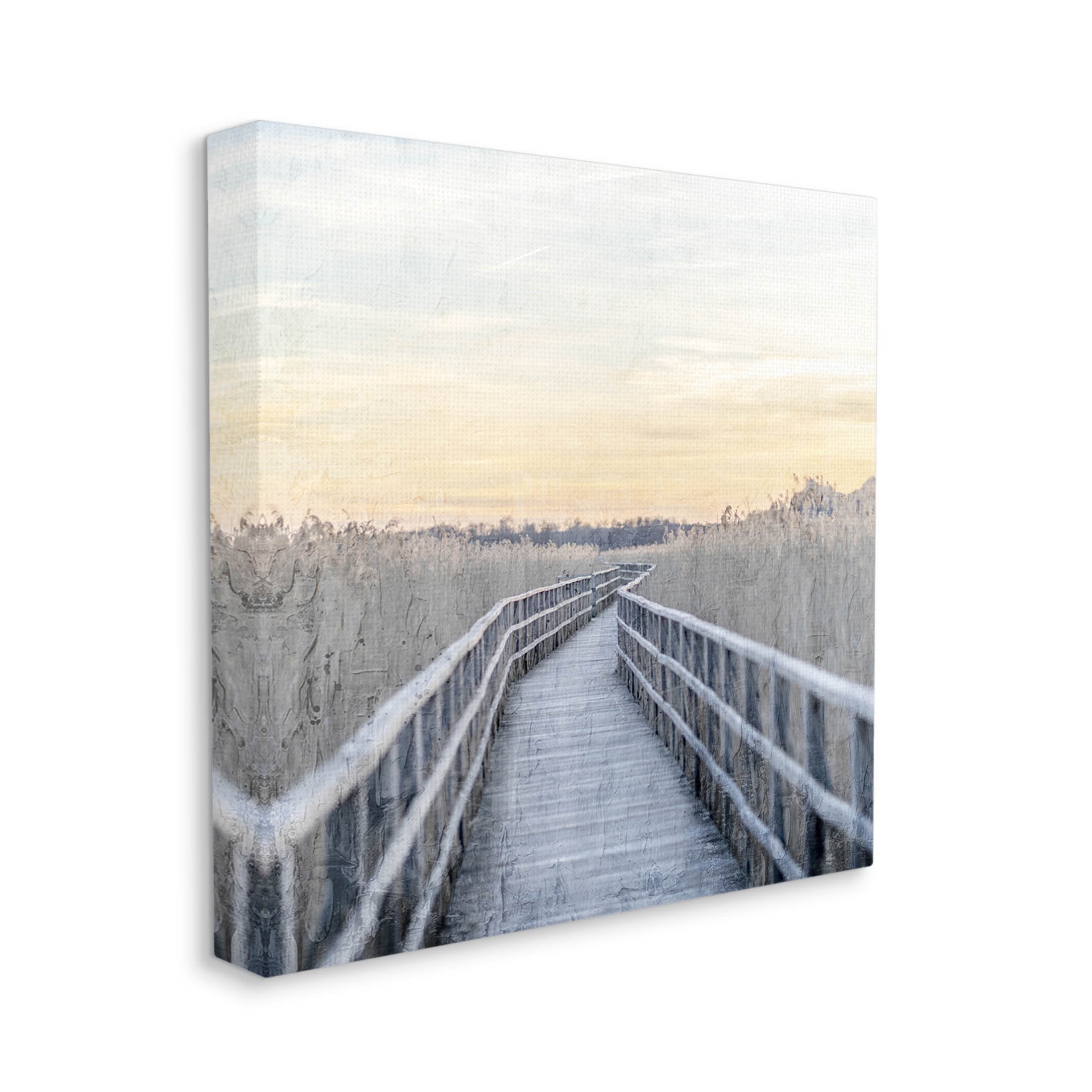 Boardwalk Reeds Rural Path Landscape Graphic Art Gallery Wrapped Canvas Print Wall Art